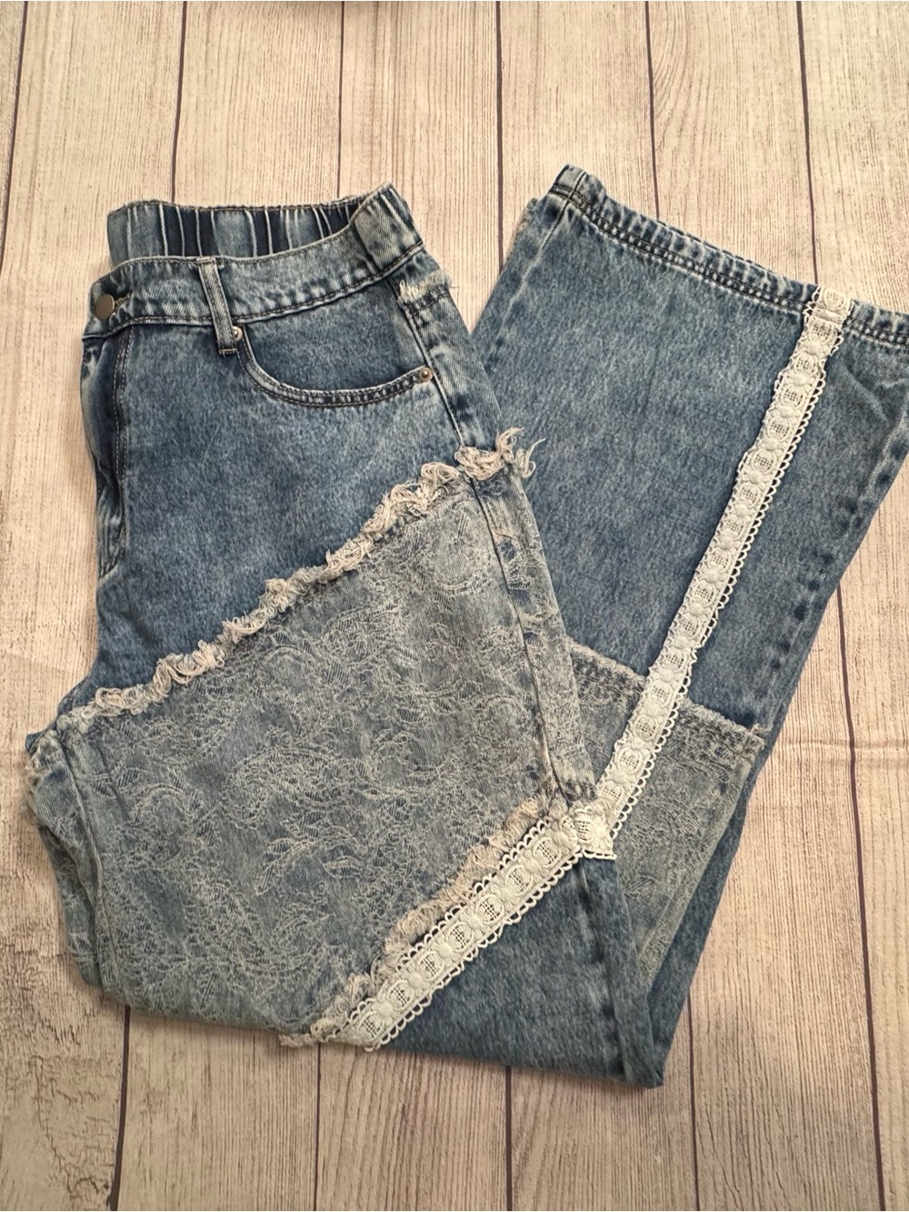 Oli & Hali Denim Wide-Leg Jeans with Lace Insets